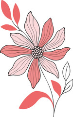 A beautifully simple flower illustration, blooming in shades of pink and coral. Delicate line art adds a touch of modern elegance. The perfect botanical element for any clean, stylish project.