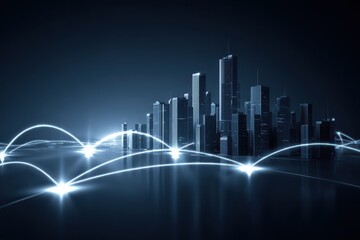 Fototapeta premium A digital metropolis symbolizing rising computing technologies, biotech innovation, automation systems, financial funding networks, integration, and ultra fast connectivity