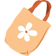 Peach Colored Canvas Tote Bag with White Daisy Flower Design and Orange Straps Perfect for Shopping and Everyday Use