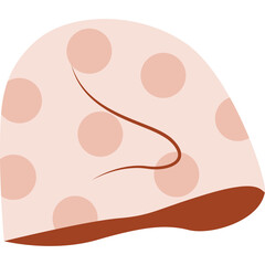 Pale Pink Shower Cap With Light Pink Polka Dots And Brown Brim And A Simple Line Drawing Of A Nose On A Transparent Background