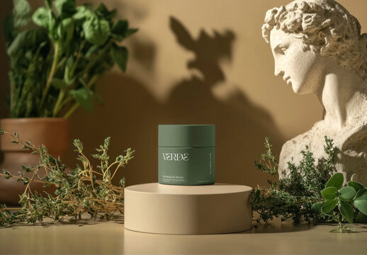 Elegant Skincare Jar Mockup With Natural Elements Psd 