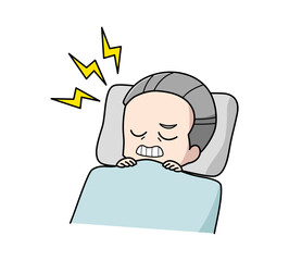 寝ているときに歯ぎしりをしている高齢男性のイラスト