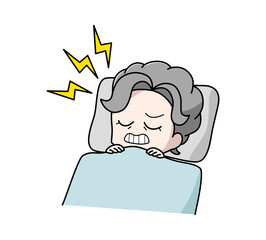 寝ているときに歯ぎしりをしている高齢女性のイラスト