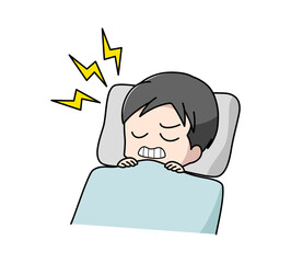 寝ているときに歯ぎしりをしている男性のイラスト