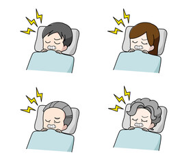 寝ているときに歯ぎしりをしている大人のイラスト4種類セット