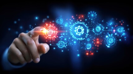 Fototapeta premium Conceptual artwork depicting rising biotech computing automation linked through funding, integration, and digital connectivity