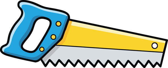 Cartoon Style Blue Handle Hand Saw with Yellow Blade and Silver Teeth