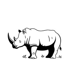Fototapeta premium Rhinoceros. Rhinoceros simple black and white line art vector logo