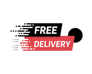 Obraz premium Illustration of a free delivery sign with motion streaks in black and red on a white background design