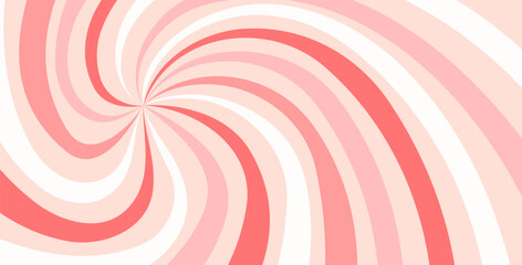 Twisted pink and red candy background pattern. Cram texture starburst. Retro spiral sun rays backdrop. Abstract girly illustration. Vector wavy dynamic lines decoration.