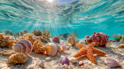 Underwater scene full of colorful marine life