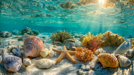 Vibrant marine life under clear ocean water