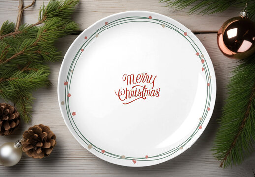 Festive Plate Mockup With Christmas Decor Psd