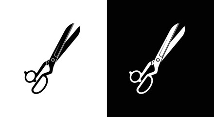 A black and white illustration of tailor's shears shown in positive and negative space.