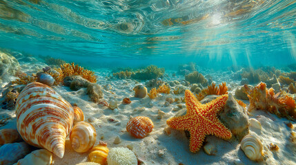 Vibrant marine life in a clear ocean