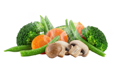 Fresh assortment of healthy vegetables and mushrooms for culinary delights isolated on transparent background