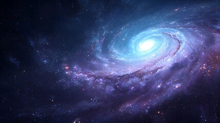 Brilliant spiral galaxy rotates with glowing blue core amidst dark cosmic dust