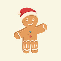 Gingerbread man sweet cookie. Holiday winter Christmas symbol. Vector illustration.