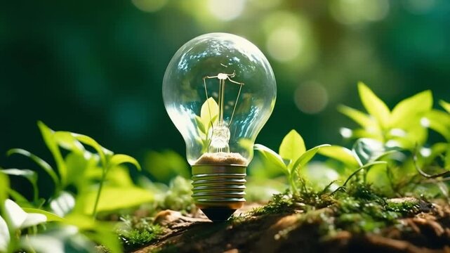 Light bulb with a plant inside, symbolizing green energy and sustainability