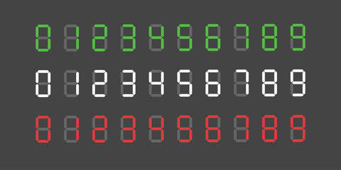 Zero to Nine Cyan digital electronic clock numbers set. LCD LED digit set for the counter, clock, calculator mockup in flat style design for website, app, UI. Vector illustration.