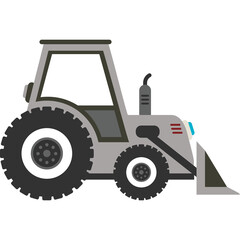 A Gray Tractor With Black Tires And A Front Loader On A Transparent Background