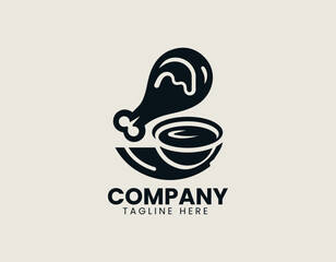 Obraz premium Fried chicken leg with sauce black vector logo illustration