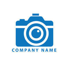 Minimalist blue camera icon logo with concentric lens detail and 'Company Name' placeholder text.
