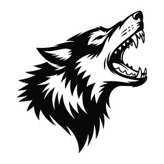 Obraz premium Ferocious wolf head roaring with sharp teeth and intense gaze graphic vector Illustration