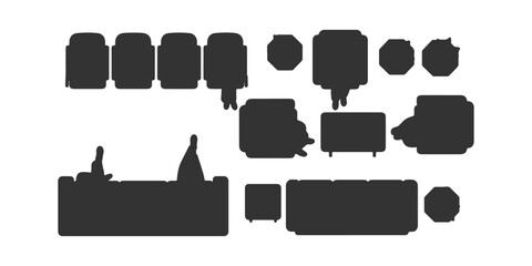 CAD Drawings. Top down view of silhouette diverse people sitting in a waiting area isolated on white background. Vector illustration.