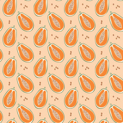 Seamless pattern with delicious sliced papaya fruit