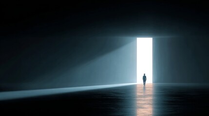 Individual stepping into a portal for an immersive metaverse experience and exploration