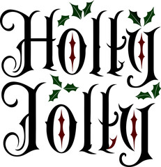 Christmas Holly and Berries Frame on Black Background for Holiday Season T-shirt design.