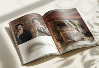 Open Magazine Mockup Showcasing Lifestyle Moments Psd