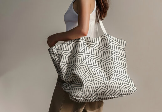 Stylish Geometric Patterned Tote Mockup Psd