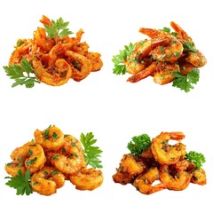 Assorted Cooked Shrimp Dishes with Fresh Herbs and Garnish