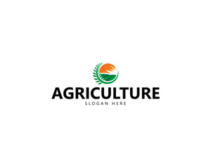 Farm landscape logo set in flat design, concept of growing organic crops and livestock, great choice for agribusiness and local farm