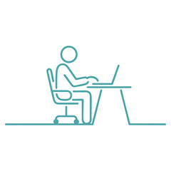 Simple line art of a person working at a desk with a laptop computer