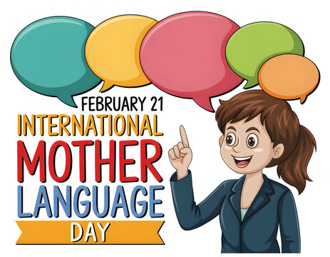 february 21 linguistic diversity with pointing woman