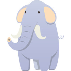 A light blue elephant with large tusks and ears stands against a transparent background it is a simple cartoon illustration with minimal details and a playful vibe
