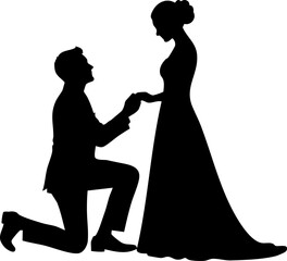 Romantic Marriage Proposal Silhouette with Elegant Couple in Love