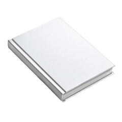 Blank white hardcover book mockup, closed, angled perspective view. Isolated on transparent background, png