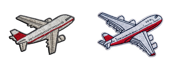 set of airplane embroidery patch aircraft travel icon isolated on transparent background, png