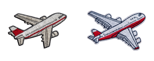 set of airplane embroidery patch aircraft travel icon isolated on transparent background, png