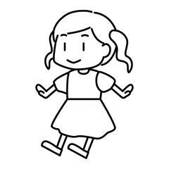 モノクロで描かれたかわいいツインテールの女の子キャラクターのベクターイラスト