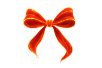 Red glowing bow forming a decorative knot, symbolizing gift, celebration, and festive presentation, on a transparent background