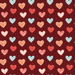 Seamless pattern with hand-drawn sketchy hearts