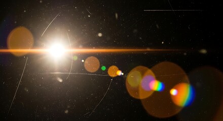 Bright light with lens flare and dust particles creating a cinematic and ethereal atmosphere effect
