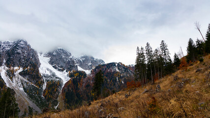Winter's Edge on the Alpine slope and cloudy summit view mountain