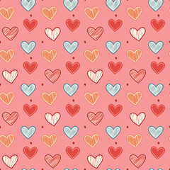 Seamless pattern with hand-drawn sketchy hearts