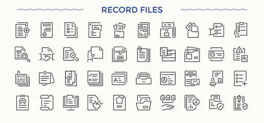 Record Files icon set. Set of line pictogram. Included form, text, data, page. Editable stroke. Vector collection. Data icon pack.